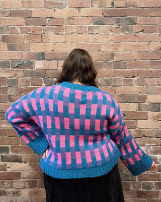 Charlotte Geometric Pattern Wide Sleeve Knit Jumper - Teal