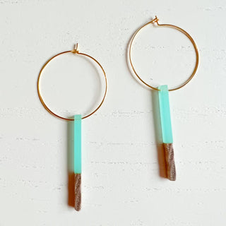 The Chelsea Wood and Resin - Blue Earrings - Gold