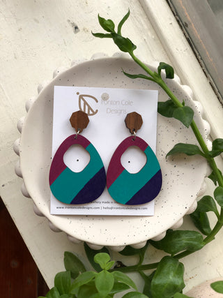 Chunky Diagonal Stripe Wood Earrings