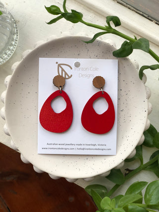 Chunky Red Wood Earrings