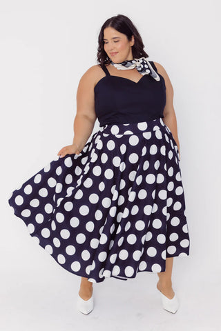 Circle Black & White Polka Dot Midi Skirt