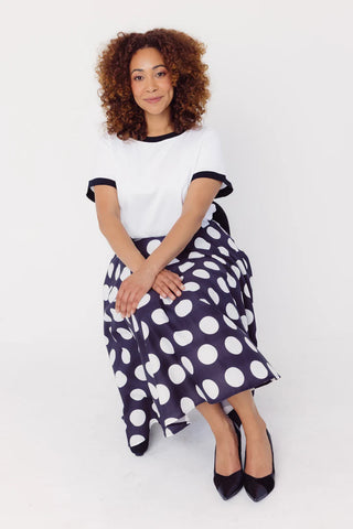 Circle Black & White Polka Dot Midi Skirt