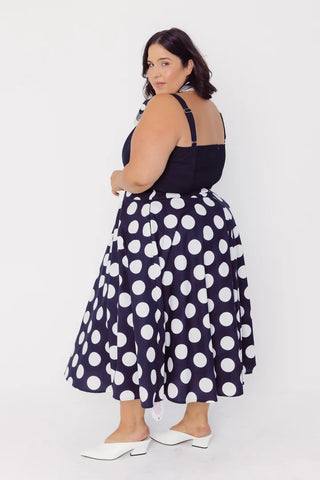 Circle Black & White Polka Dot Midi Skirt
