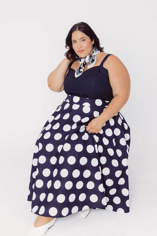Circle Black & White Polka Dot Midi Skirt