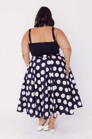 Circle Black & White Polka Dot Midi Skirt