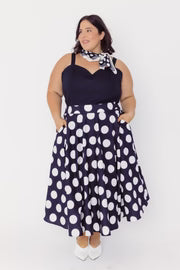 Circle Black & White Polka Dot Midi Skirt