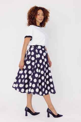 Circle Black & White Polka Dot Midi Skirt