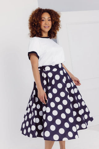 Circle Black & White Polka Dot Midi Skirt