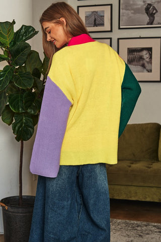 Colour Block Button Front Cardigan