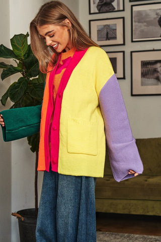 Colour Block Button Front Cardigan