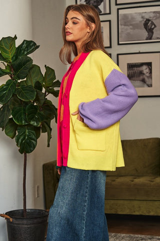 Colour Block Button Front Cardigan