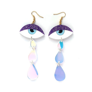 Crybaby Eye Earrings - Purple Glitter