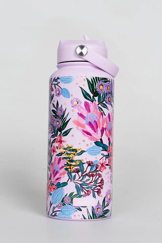 Pink Banksia 1L Insulated Stainless Steel Drink Bottle with Handle