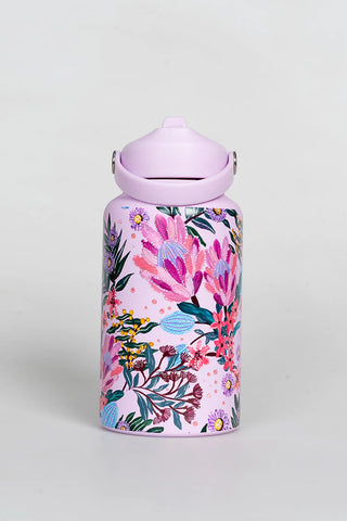 Pink Banksia 650ml Insulated Stainless Steel Drink Bottle with Handle