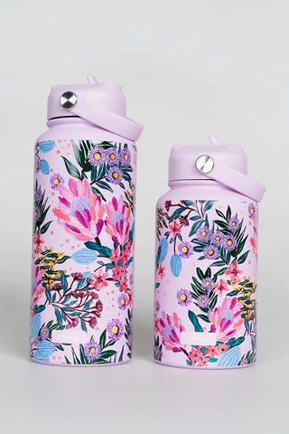 Pink Banksia 650ml Insulated Stainless Steel Drink Bottle with Handle