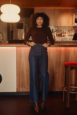 Denim High Waisted Pants - Dark Indigo