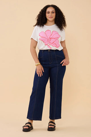 Denim High Waisted Pants - Dark Indigo