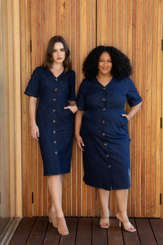 Denim V-Neck Pocket Dress