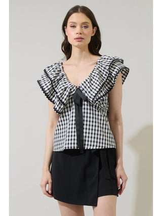 Dovery Gingham Leoti Ruffle Babydoll Top Curve