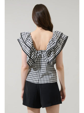 Dovery Gingham Leoti Ruffle Babydoll Top Curve