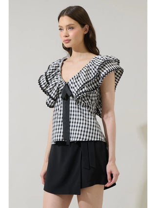 Dovery Gingham Leoti Ruffle Babydoll Top Curve