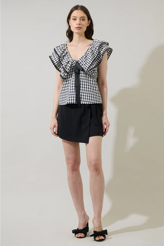 Dovery Gingham Leoti Ruffle Babydoll Top Curve