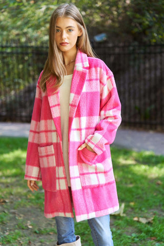 Fuzzy Pink Plaid Coat