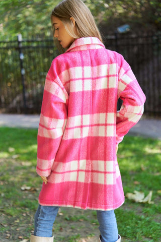 Fuzzy Pink Plaid Coat