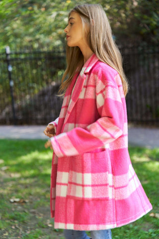 Fuzzy Pink Plaid Coat