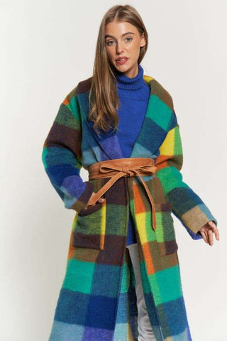 Fuzzy Multi Colour Block Coat