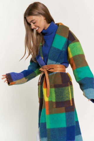 Fuzzy Multi Colour Block Coat