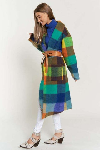 Fuzzy Multi Colour Block Coat