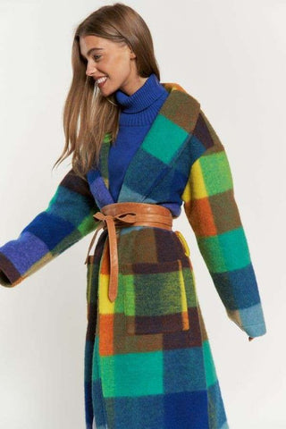 Fuzzy Multi Colour Block Coat