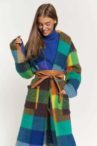 Fuzzy Multi Colour Block Coat