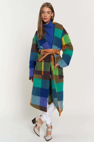 Fuzzy Multi Colour Block Coat