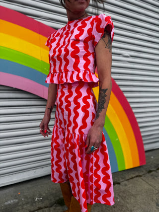 Gail Skirt - Pink Squiggle