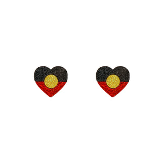 Indigenous Pride Heart Studs (Aboriginal Flag)