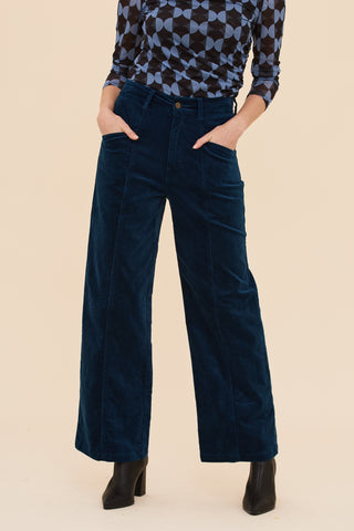 Petrol Velvet High Waist Pants