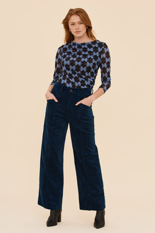 Petrol Velvet High Waist Pants