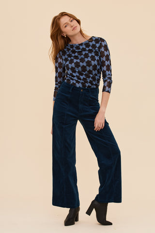 Petrol Velvet High Waist Pants