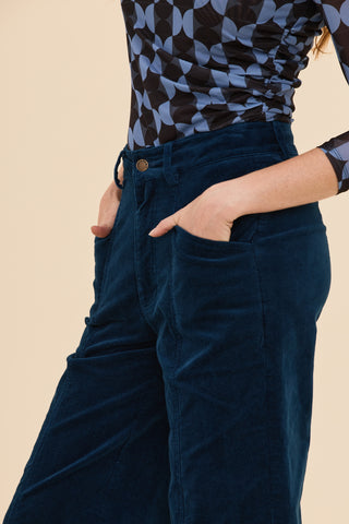 Petrol Velvet High Waist Pants