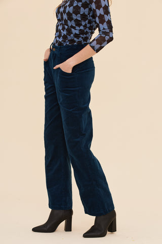 Petrol Velvet High Waist Pants