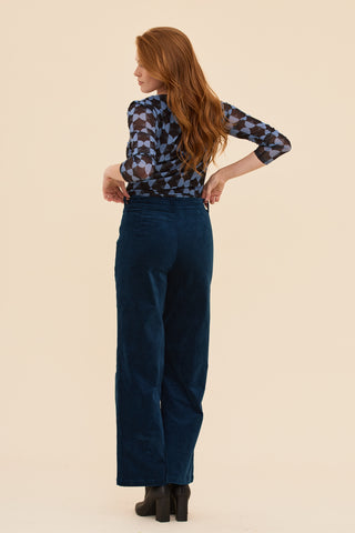 Petrol Velvet High Waist Pants