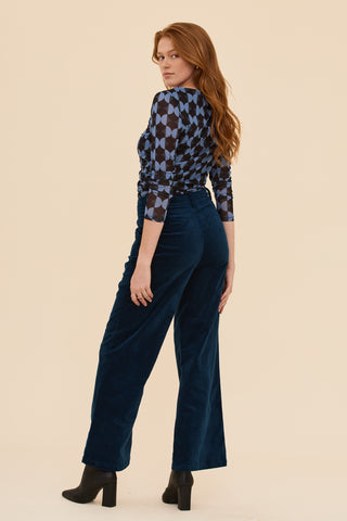 Petrol Velvet High Waist Pants