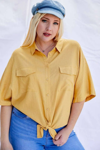 Honey Dolman Sleeve Button Down Shirt