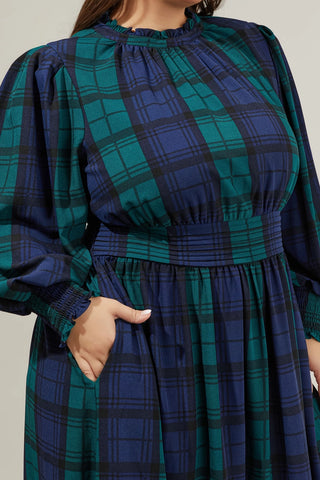 Hudson Plaid Smock Sleeve Midi Dress