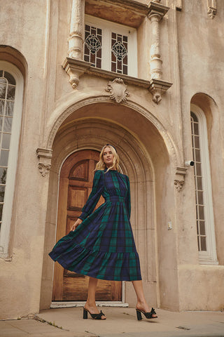 Hudson Plaid Smock Sleeve Midi Dress