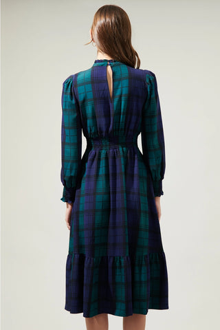 Hudson Plaid Smock Sleeve Midi Dress