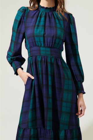 Hudson Plaid Smock Sleeve Midi Dress