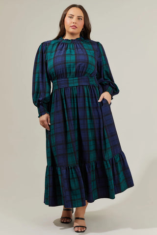 Hudson Plaid Smock Sleeve Midi Dress